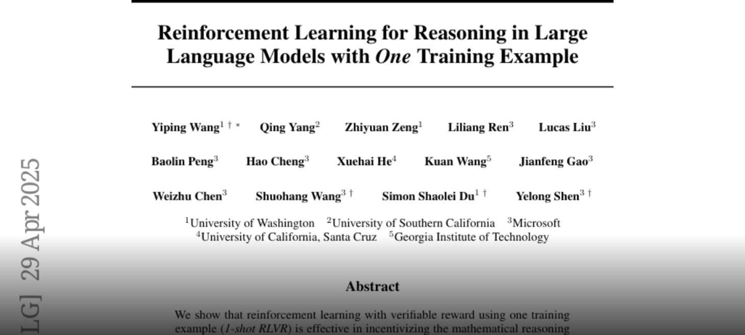 Reinforcement Learning for Reasoning in Large Language Models with One Training Example
