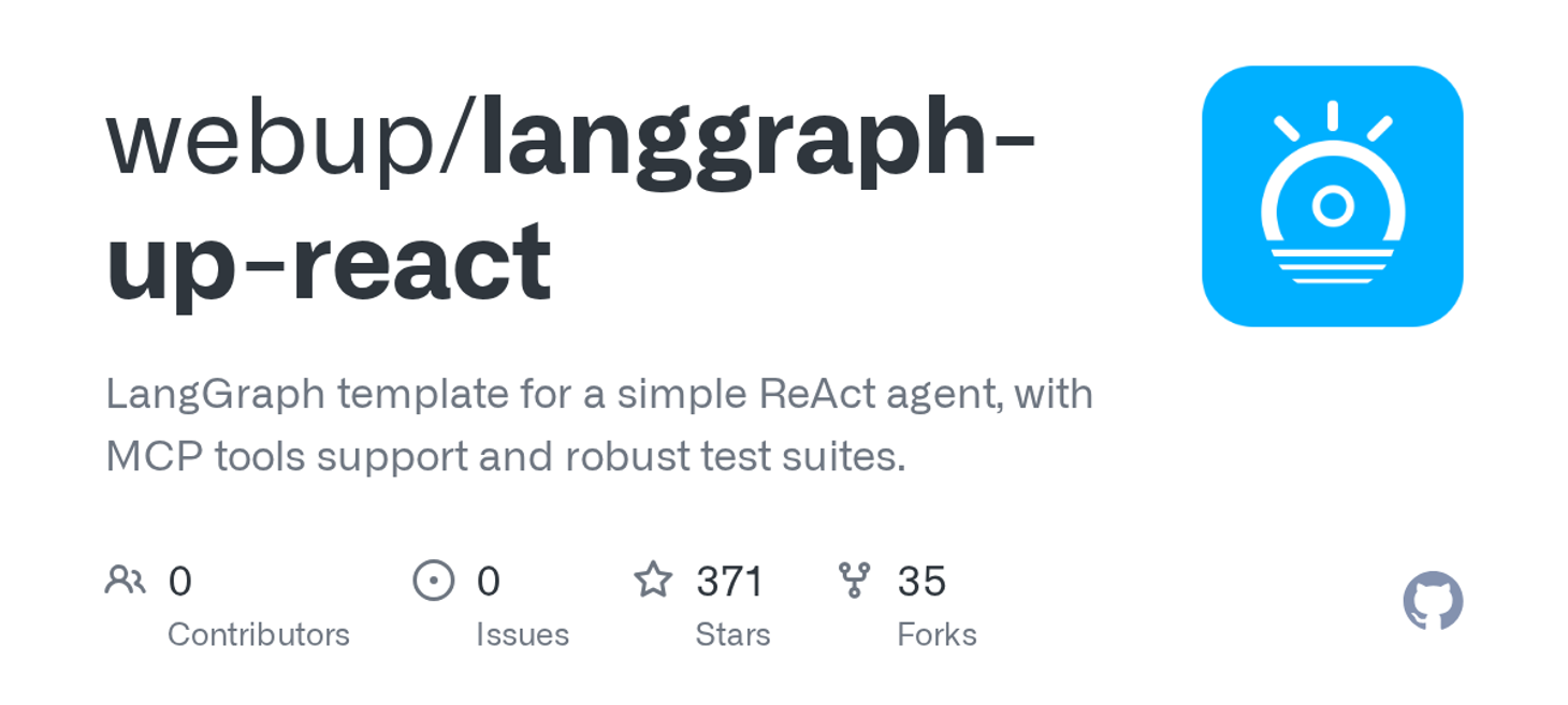 webup/langgraph-up-react: LangGraph template for a simple ReAct agent, with MCP tools support
