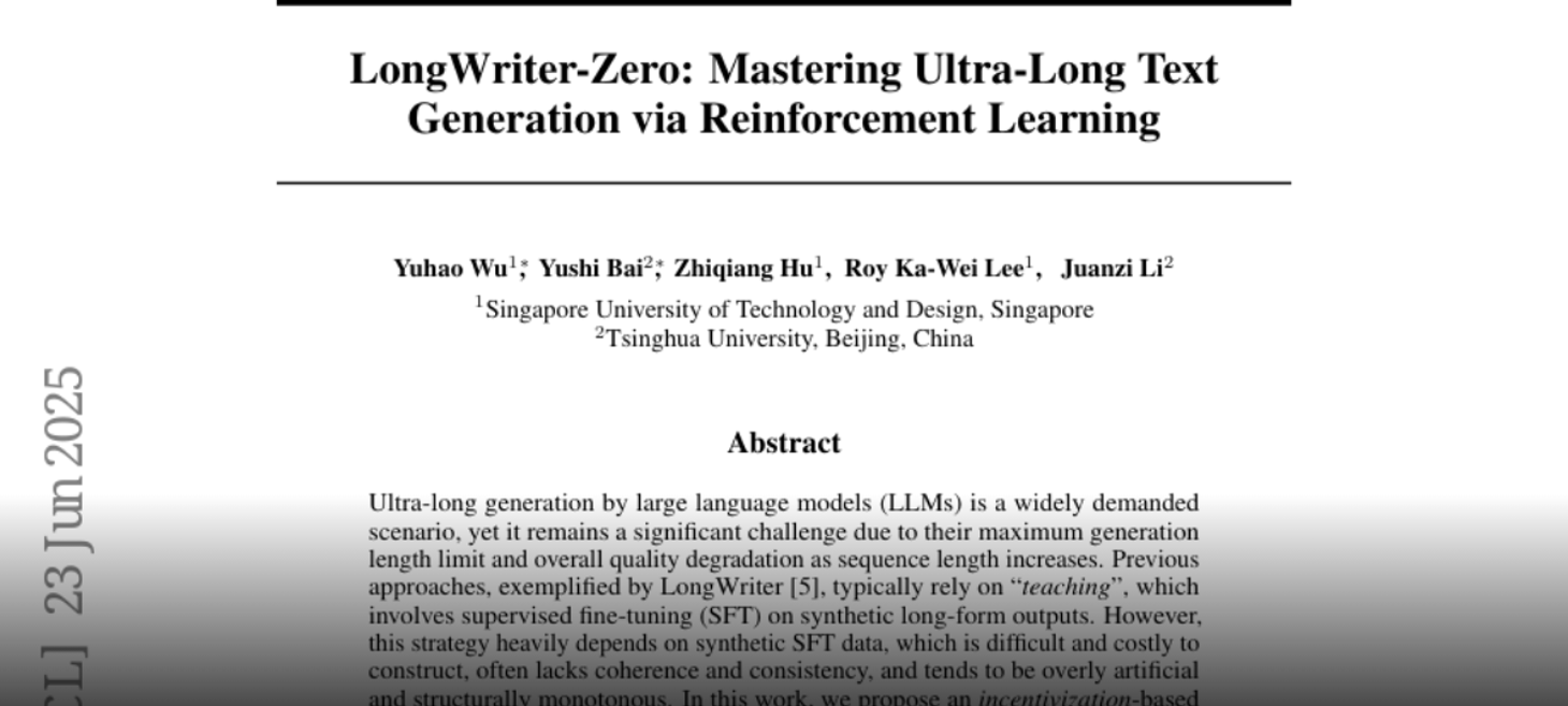 LongWriter-Zero: Mastering Ultra-Long Text Generation via Reinforcement  Learning